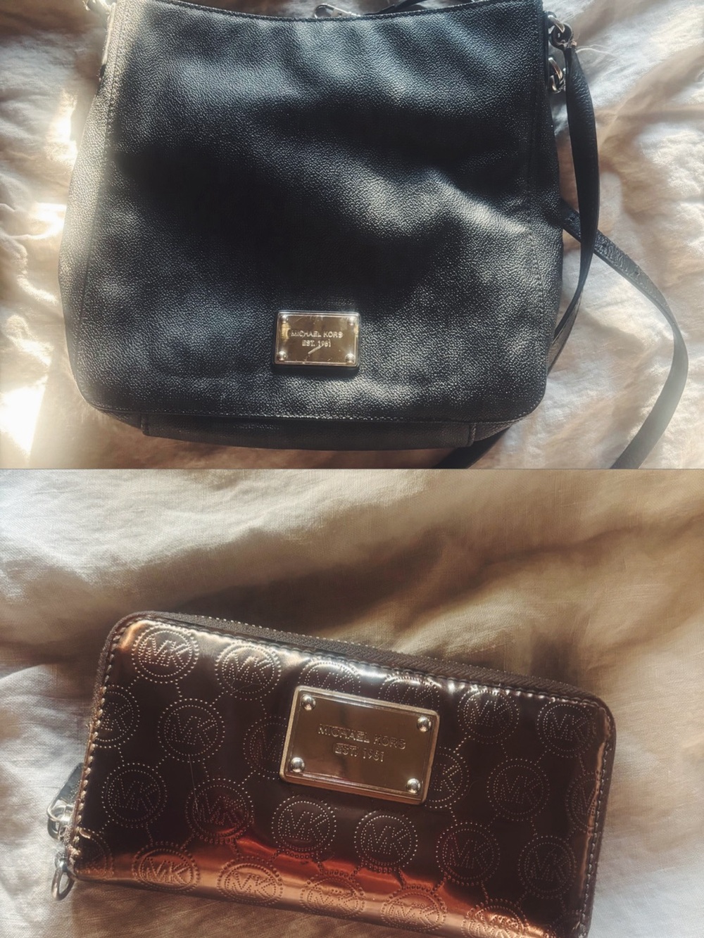 Michael Kors Black Crossbody Bag with Rose Gold MK Zip Wallet - Picture 1 of 3
